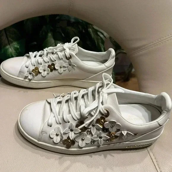 Louis Vuitton Leather Frontrow Blossom Floral Embellished LowTop Sneakers Size37